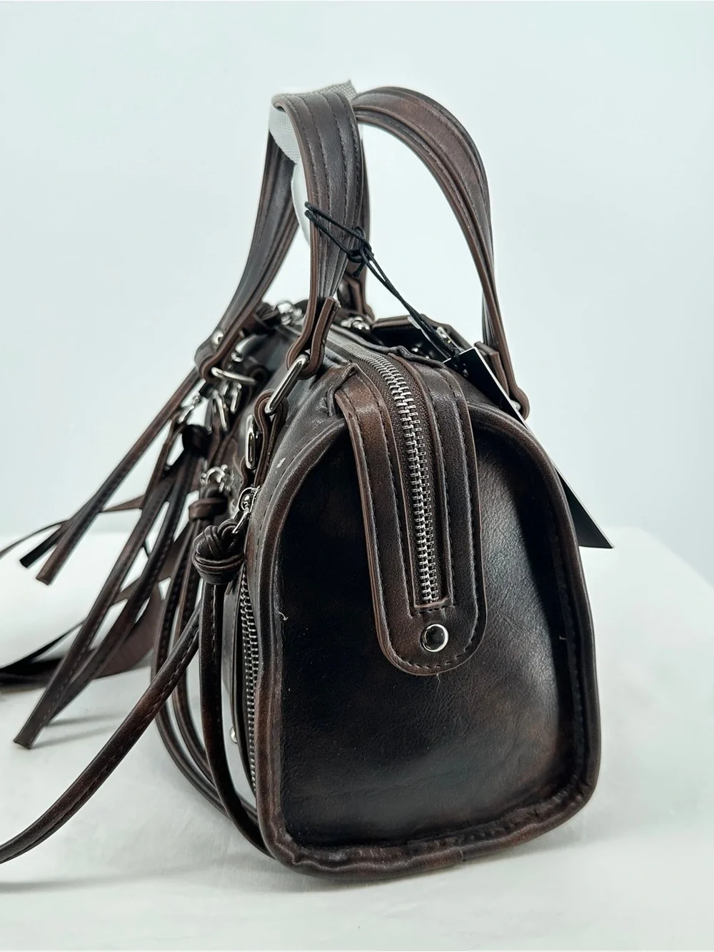 Madison NYC Dark Brown Leather Satchel with Dual Handles NWT - Picture 7 of 12